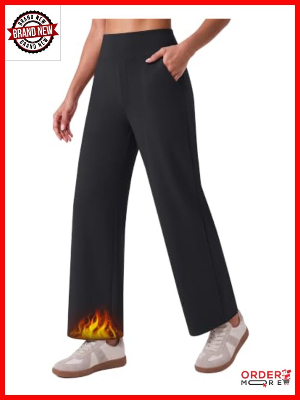Fleece Lined Ankle Pants Wide Leg Pull On Trouser